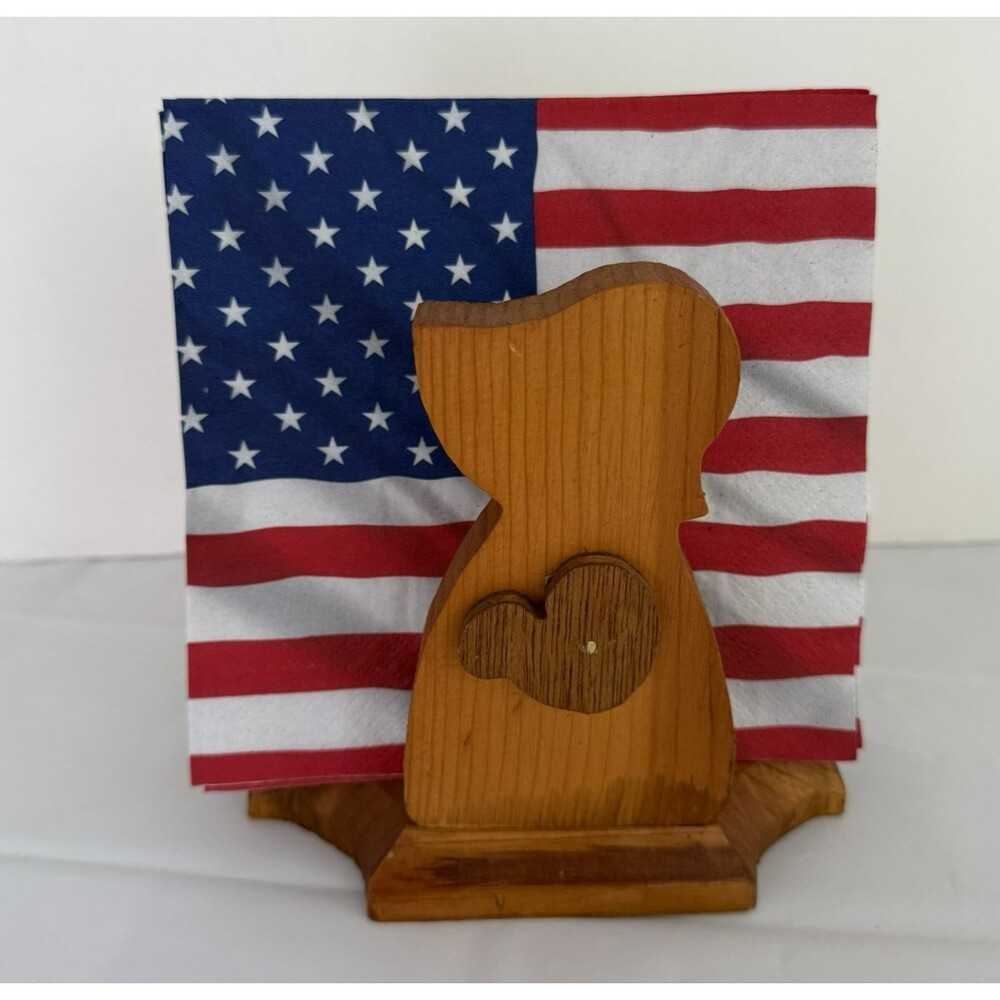 Vintage Sun Bonnet Sue Wooden Napkin Holder 6x6in Granny Cottage Kitchen